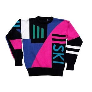 Vintage 80s Tyrolia Ski Wool Sweater Novelty Abstract Graphic - Adult Size M